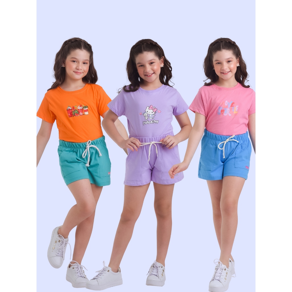 Kit Menina 02 Peças Roupas Infantil 2 à 16 Anos 1 conjunto Camiseta Short Verão em Oferta na Shopee