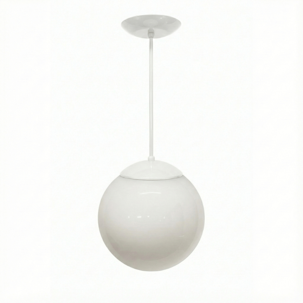 Pendente Luminária Globo De Vidro 30x30cm Leitoso Fosco Canopla Branca