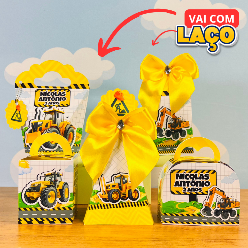 Kit Festa Trator Construção Personalizado • Lembrancinhas Infantil • Caixinhas Decoradas para Festa Menino