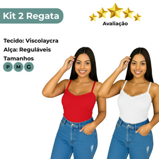 Kit 2 Regata Feminina Com Bojo e Renda com Alcinha de Ajuste Regulável em Oferta na Shopee