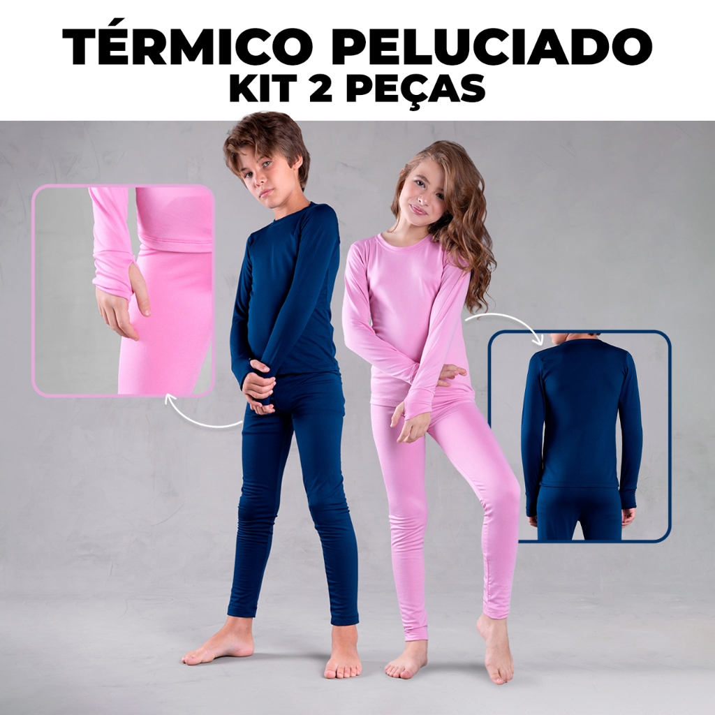 Kit 2 Conjunto Térmico infantil juvenil unissex para frio calça + blusa flanelada peluciada