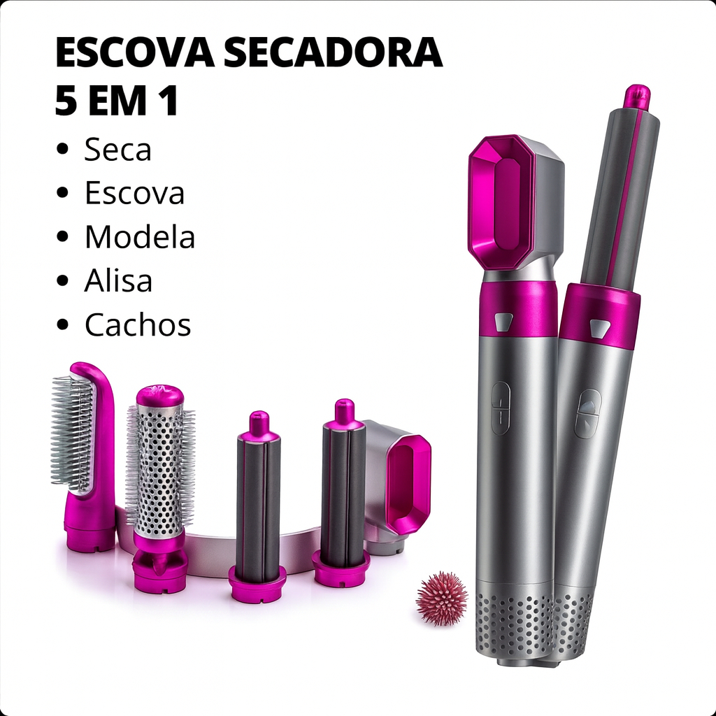 Escova Secadora e Alisadora de Cabelo 5 em 1 Babyliss Modelador De Cachos Potente