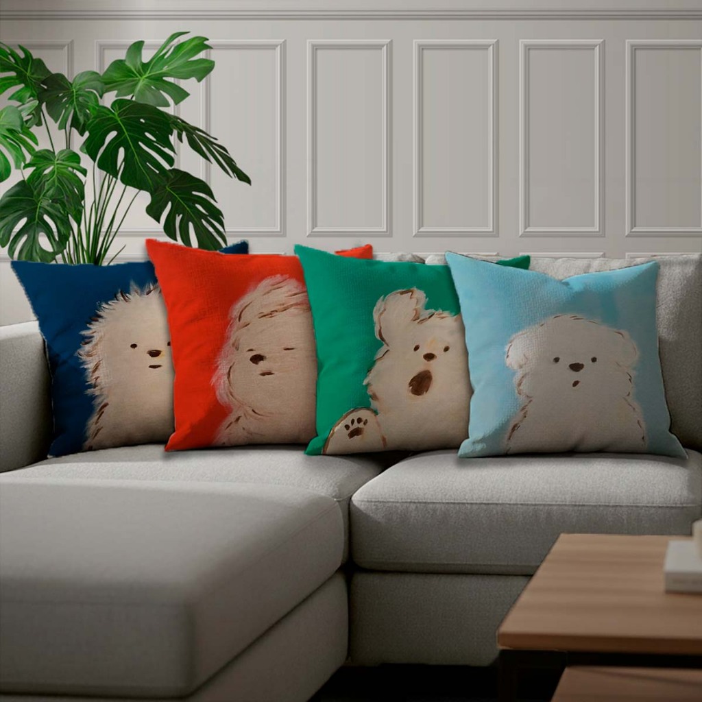 Kit 4 Capas de Almofadas Estampa Cute Cachorro Doguinho Maltes Decoração Pet Loves Lançamento Promoção