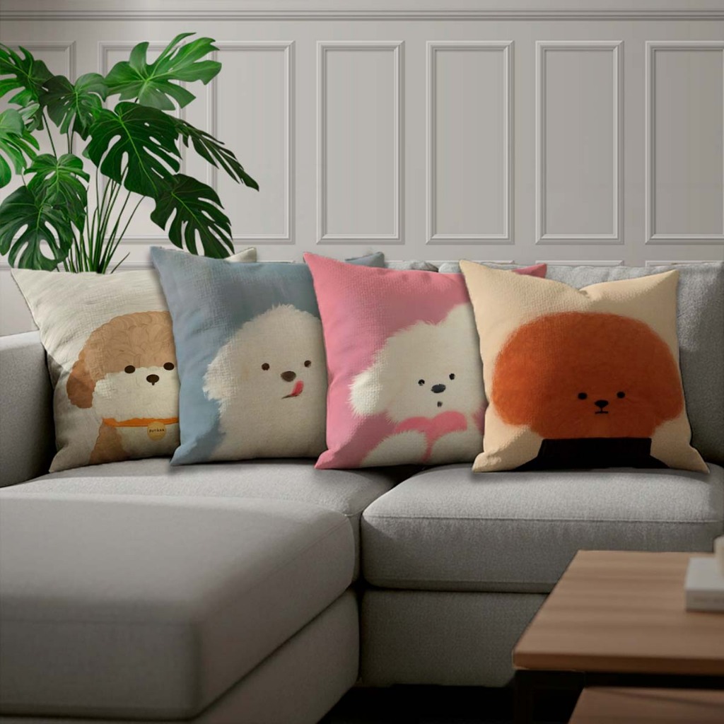 Achadinhos Shopee Kit 4 Almofadas Estampa Cachorros Fofos Decoração Pet Lovers Promoção