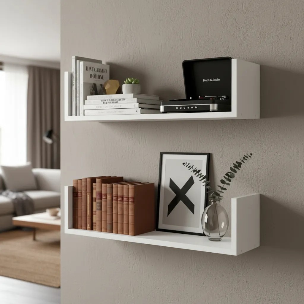 Kit 02 Prateleiras U MDF 60x20cm Livros Casa Banheiro Cozinha Decoração Madeira Quarto Escritório