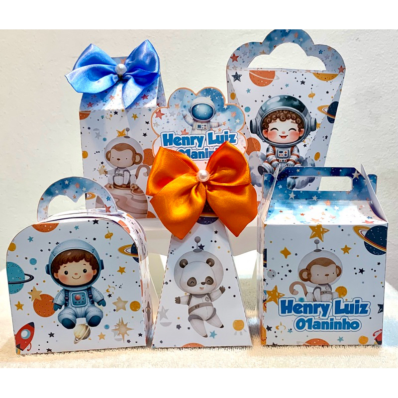 Kit Caixinhas Personalizadas Astronauta Animais | Lembrancinhas de Aniversário | Kit Festa Personalizado