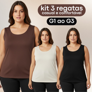 Kit 3 Regatas Plus Size Feminina Alça Larga Viscolycra Elástico Confortável Verão G1 G2 G3 em Oferta na Shopee