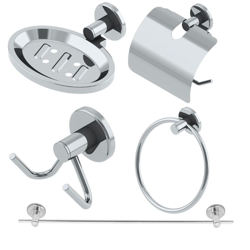 KIT INOX ACESSÓRIOS PARA BANHEIRO 5 PEÇAS INOX CROMADO STANDER