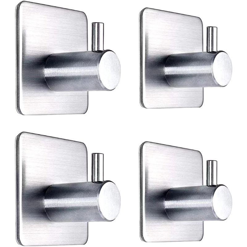 Kit 4 Ganchos Multiuso Banheiro Cozinha Aco Inox- Fixacao 3M Sem Furo para Toalhas, Bolsas e Chaves 15671