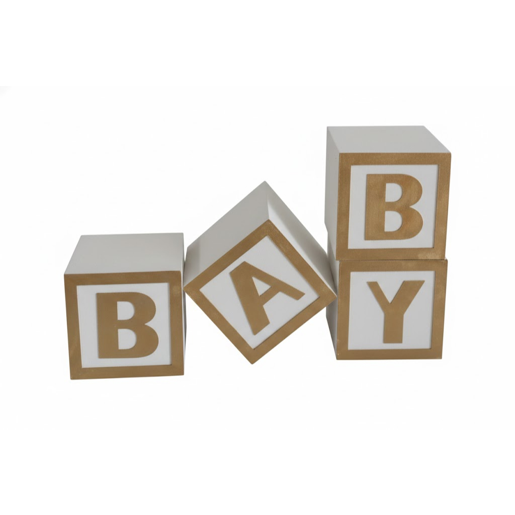 DISPLAY MDF CUBOS DECORATIVO ESCRITO BABY 25CM em Oferta na Shopee
