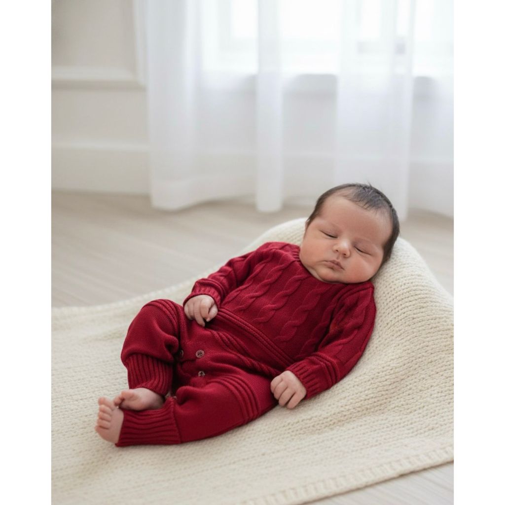 Macacão Trança Canelado Vira Pé Menina Menino RN Jardineira Bebê Tricô em Oferta na Shopee