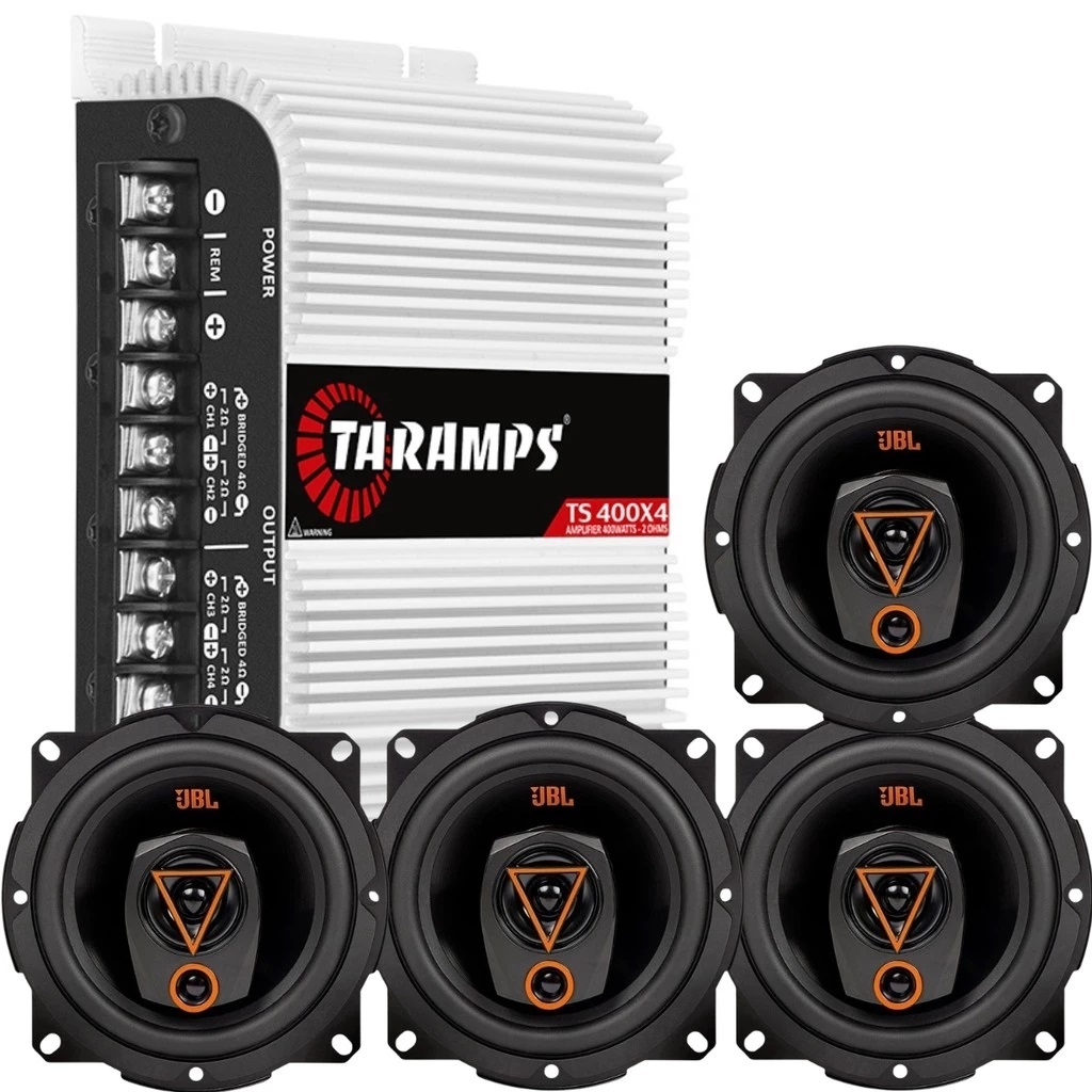 Kit 4 Alto Falantes 5" JBL 5TRMS80 80 Watts + Amplificador Taramps TS400x4 Som Automotivo