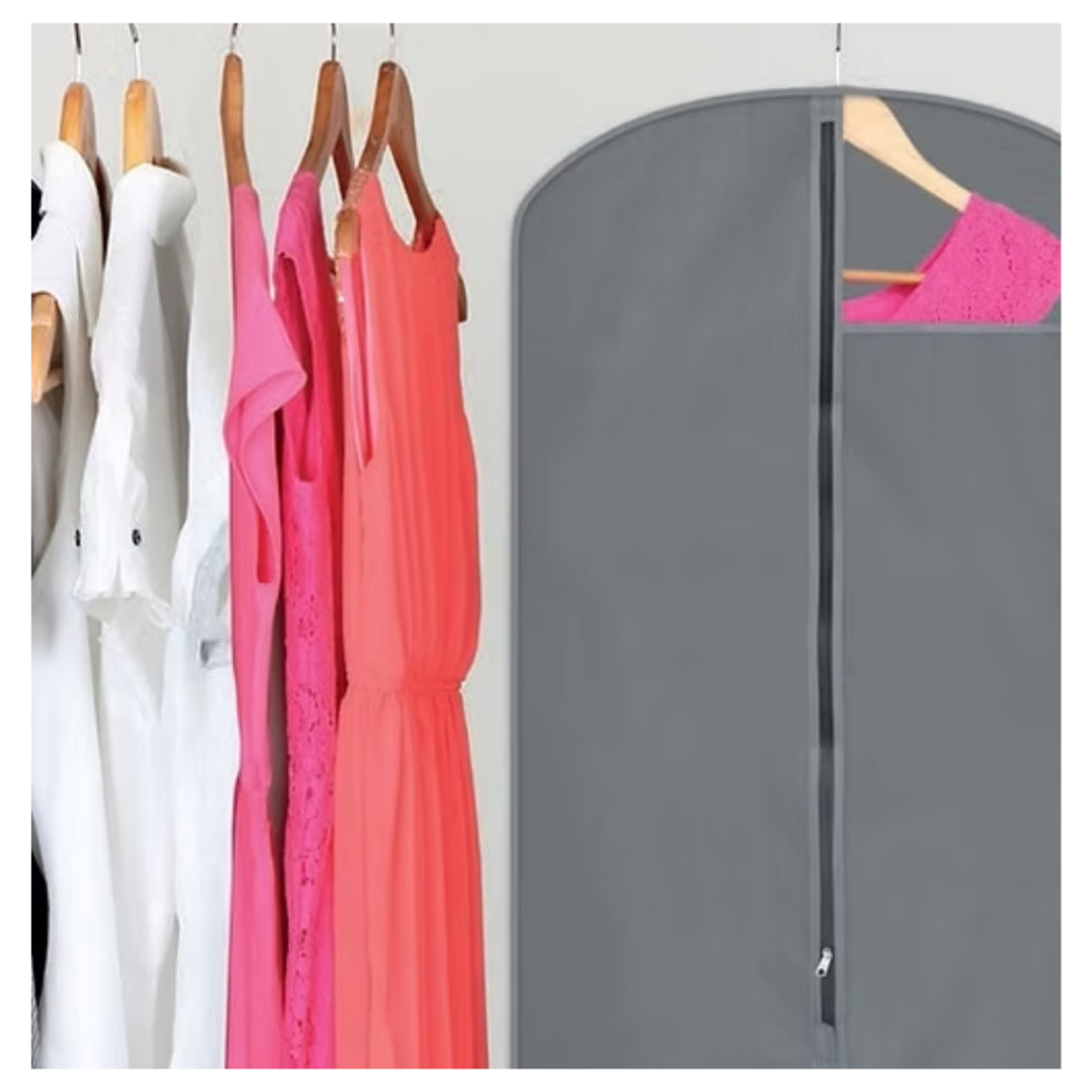 Detalhes do Capa Protetora Terno/ Vestido/Roupas Com Visor  TNT com Ziper Organizador Guarda Roupa