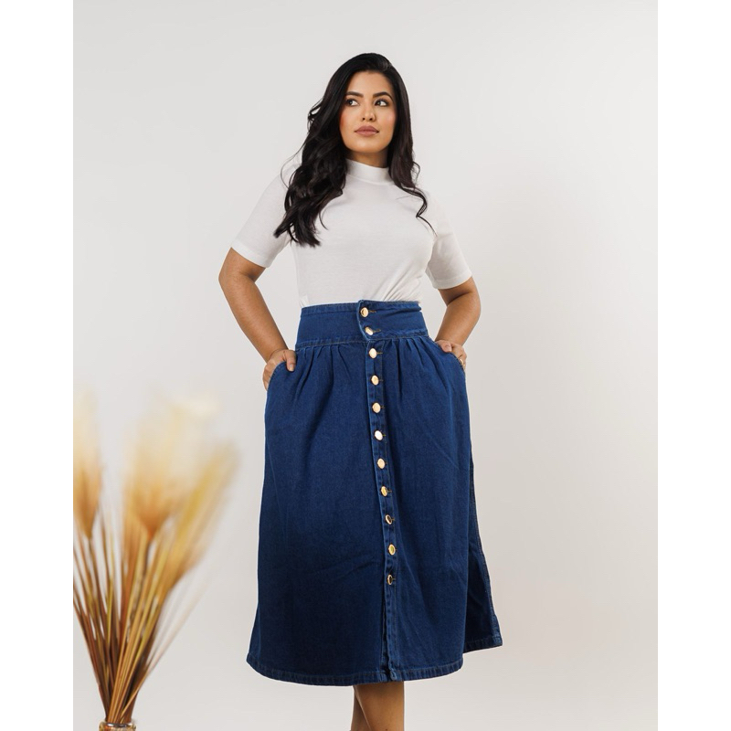 SAIA JEANS TODA DE BOTÃO em Oferta na Shopee
