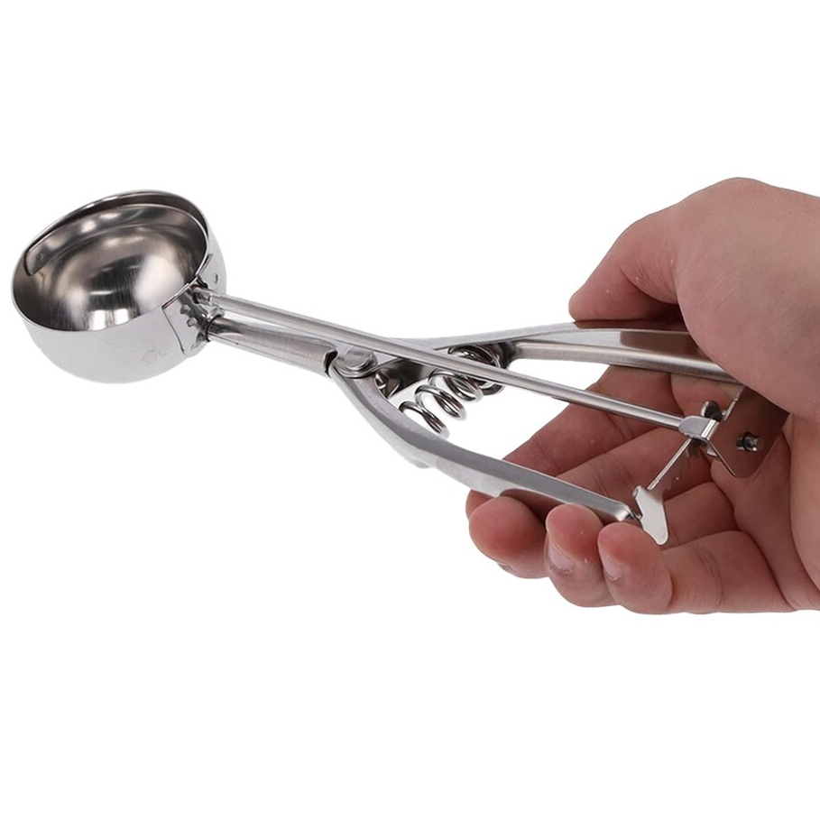Colher Boleadora de Sorvete Inox com Ejetor | Pegador Profissional com Alavanca e Molas | Bola Perfeita 110g
