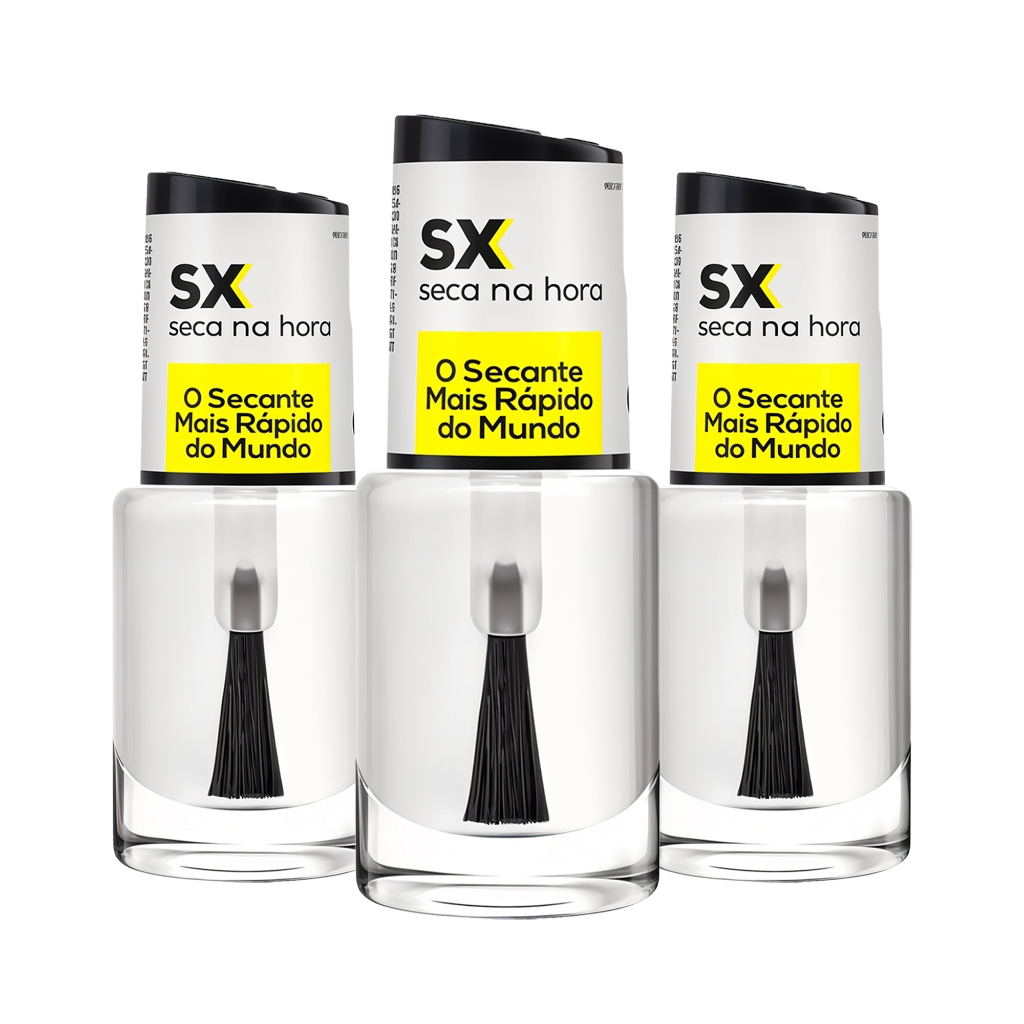 Kit 3 Super Secante SX Esmalte Líquido Cora Seca Ultra Rápido Unhas Manicure Fixação Brilho