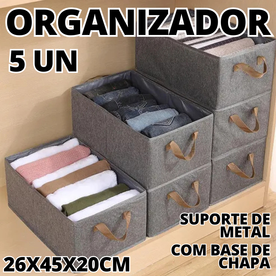 KIT 5 Peças Organizador 26X45X20CM Para Roupas Brinquedos Com Fundo Firme Organizador De Objetos