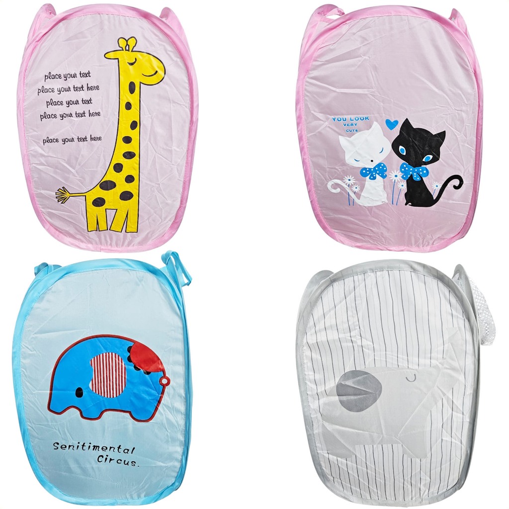 Cesto Organizador Infantil Dobrável Multi Brinquedo Roupas Elefantinho Girafinha