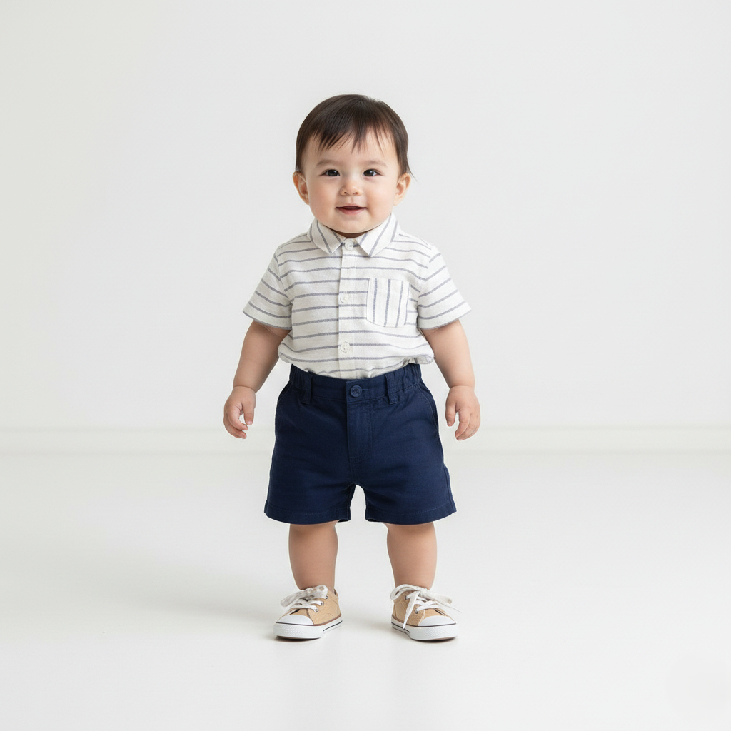 Kit Roupa Menino Social 2 Peças Com Camisa E Bermuda Para Festa Verão Look Infantil Elegante