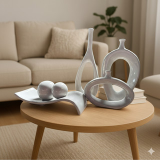 Kit Vaso Decorativo com Rampa para Decoração Casa Sala Plantas Artificiais Luxo 4 Peças