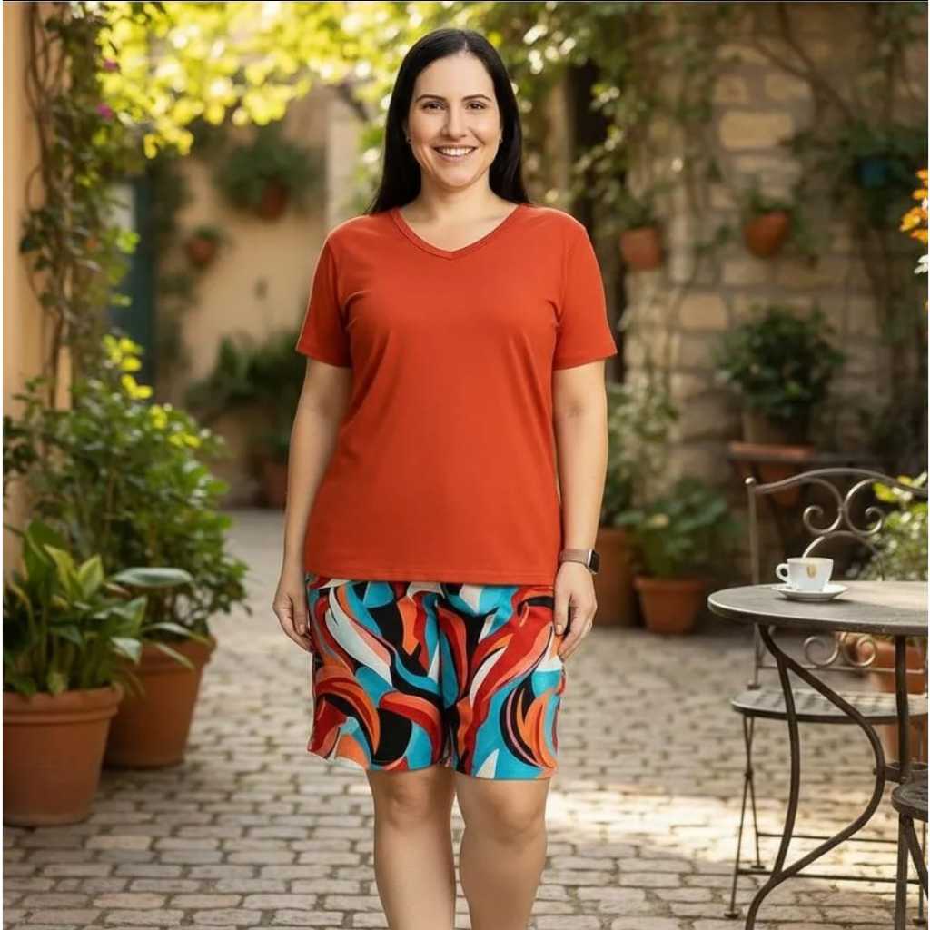 Conjunto Feminino Senhora Bermuda Malha Fria E Blusa Lisa Viscolycra em Oferta na Shopee