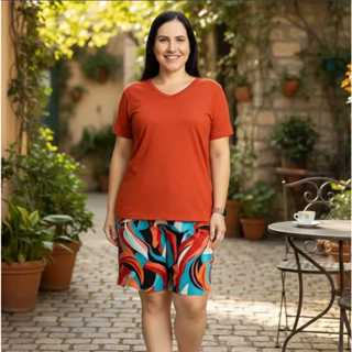 Conjunto Feminino Senhora Bermuda Malha Fria E Blusa Lisa Viscolycra em Oferta na Shopee