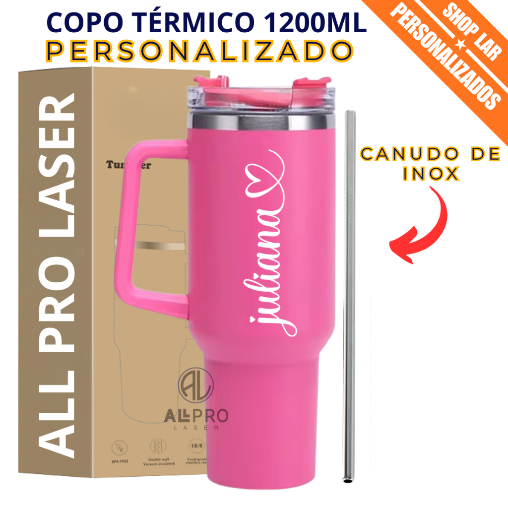 Copo Térmico 1200ml Com  Canudo Inox Personalizado a Laser Com Nome em Oferta na Shopee
