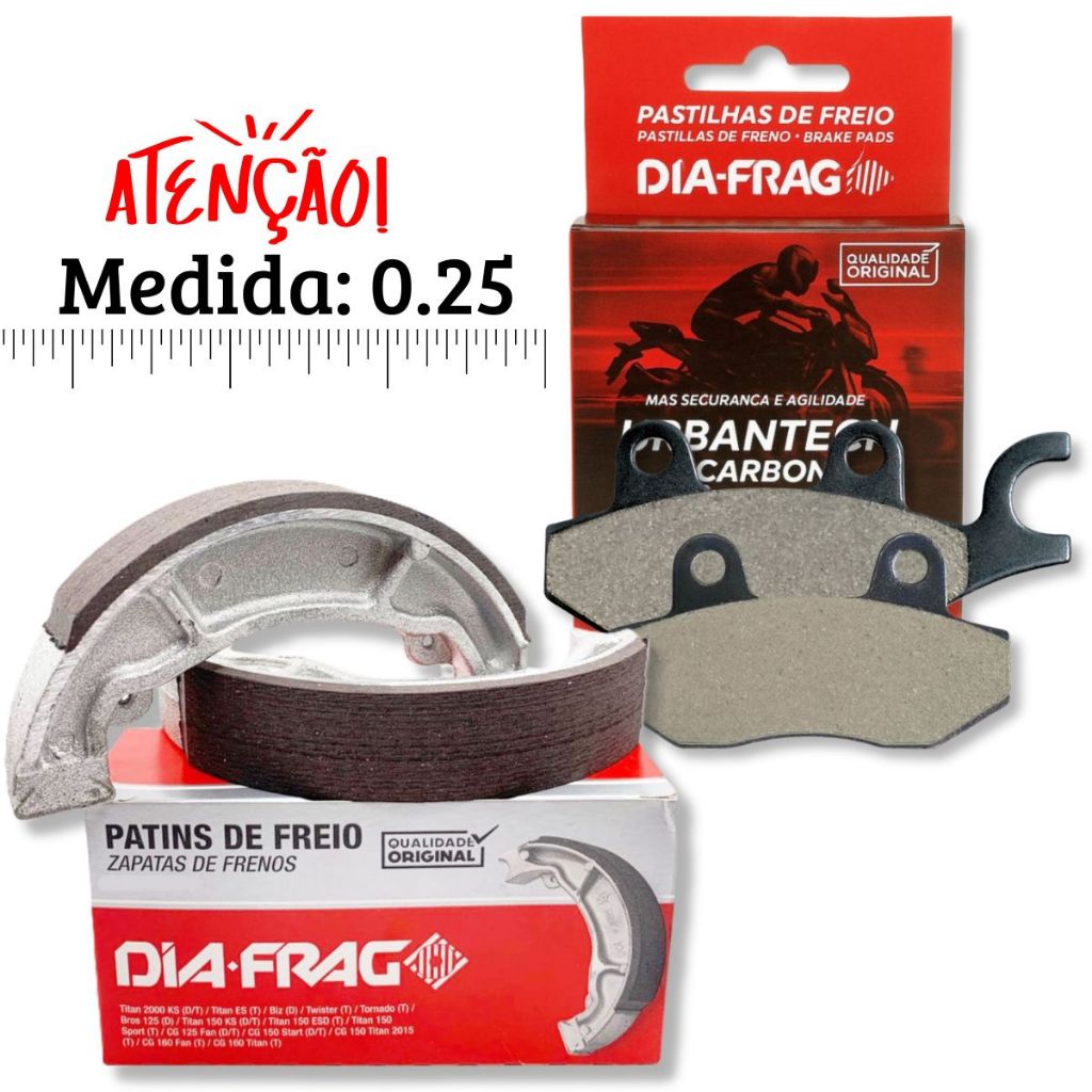 Kit Pastilhas e Lonas de Freio Fazer 250 2005-2015 Sob Medida 0.25 Diafrag em Oferta na Shopee