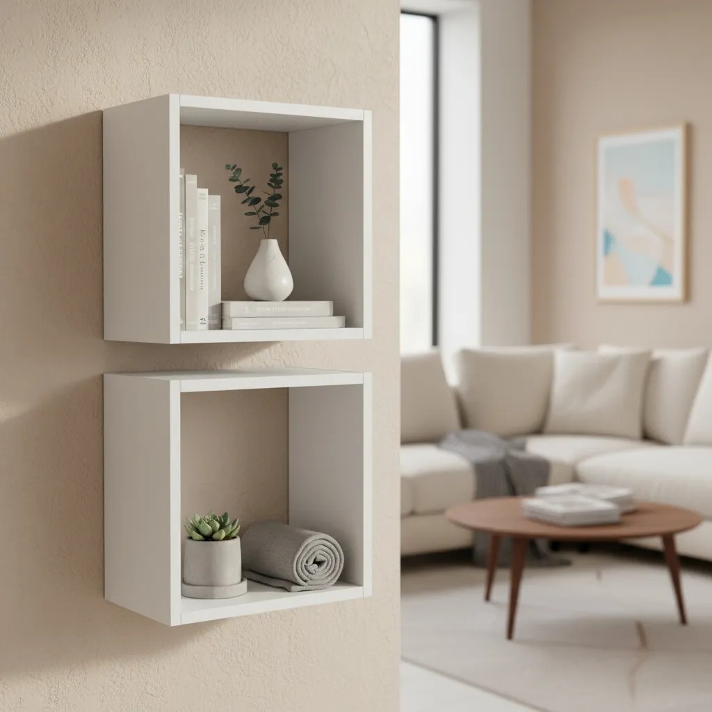 Kit 02 Nichos MDF 30x30cm Branco Sala Quarto Bebê Casa Decoração Cozinha Escritório Expositor Lojas