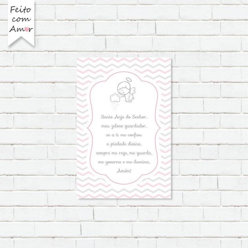 Detalhes do Placa Decorativa Infantil Anjo da Guarda Rosa 30X20