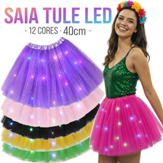 Saia Tule Tutu Brilho Colorida 40cm Carnaval com LED  Ballet Dança Festa Fantasia Diversas Cores em Oferta na Shopee