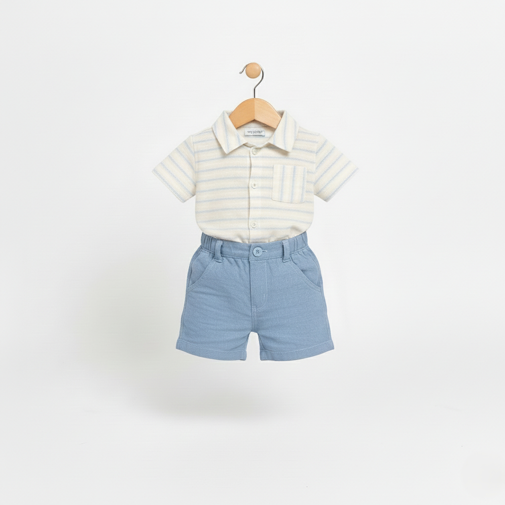 Kit 2 Peças Menino Bebê Roupa Social Com Camisa E Bermuda Para Festa Verão Look Encantador