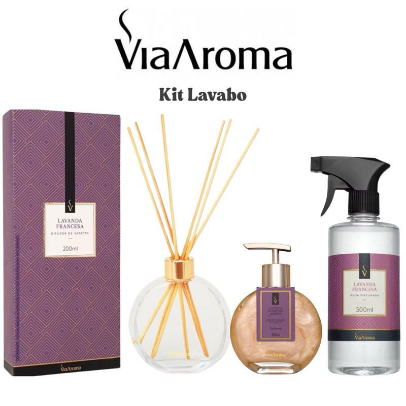 Kit Via Aroma Casa Perfumada Difusor de Varetas + Sabonete + Água Perfumada em Oferta na Shopee
