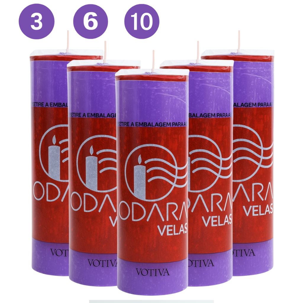 Vela de 7 dias Lilás 260g Caixa com 3/6/10 Parafina Pura Colorida Religiosa Sem cheiro