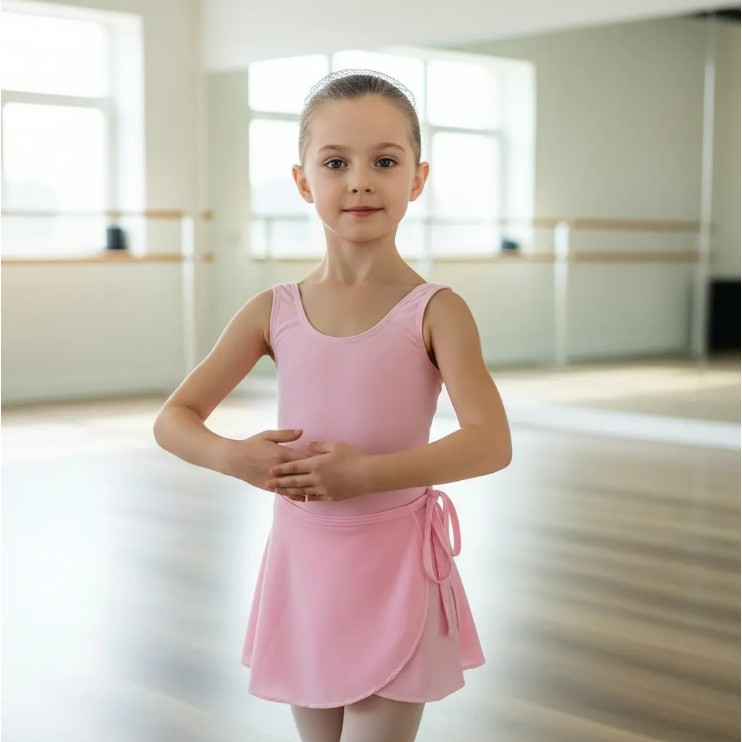 Kit Ballet Infantil 3 Itens – Uniforme Bailarina Collant Regata + Saia + Redinha de coque