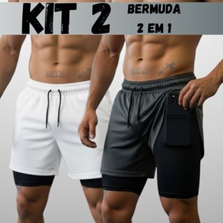 PROMOÇÃO Kit 2 Shorts 2 Em 1 Para Academia Bermuda Dry Fit Dupla Com Bolso Interno Treino Academia em Oferta na Shopee