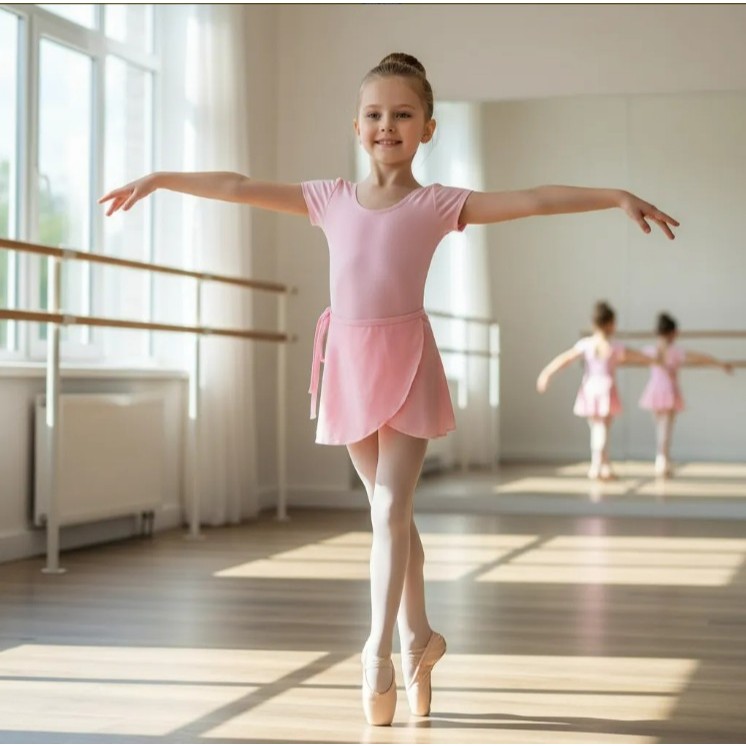 Kit Ballet Infantil 3 Itens – Uniforme Bailarina Collant Manga curta + Saia + Redinha de coque • Promoção Black Friday