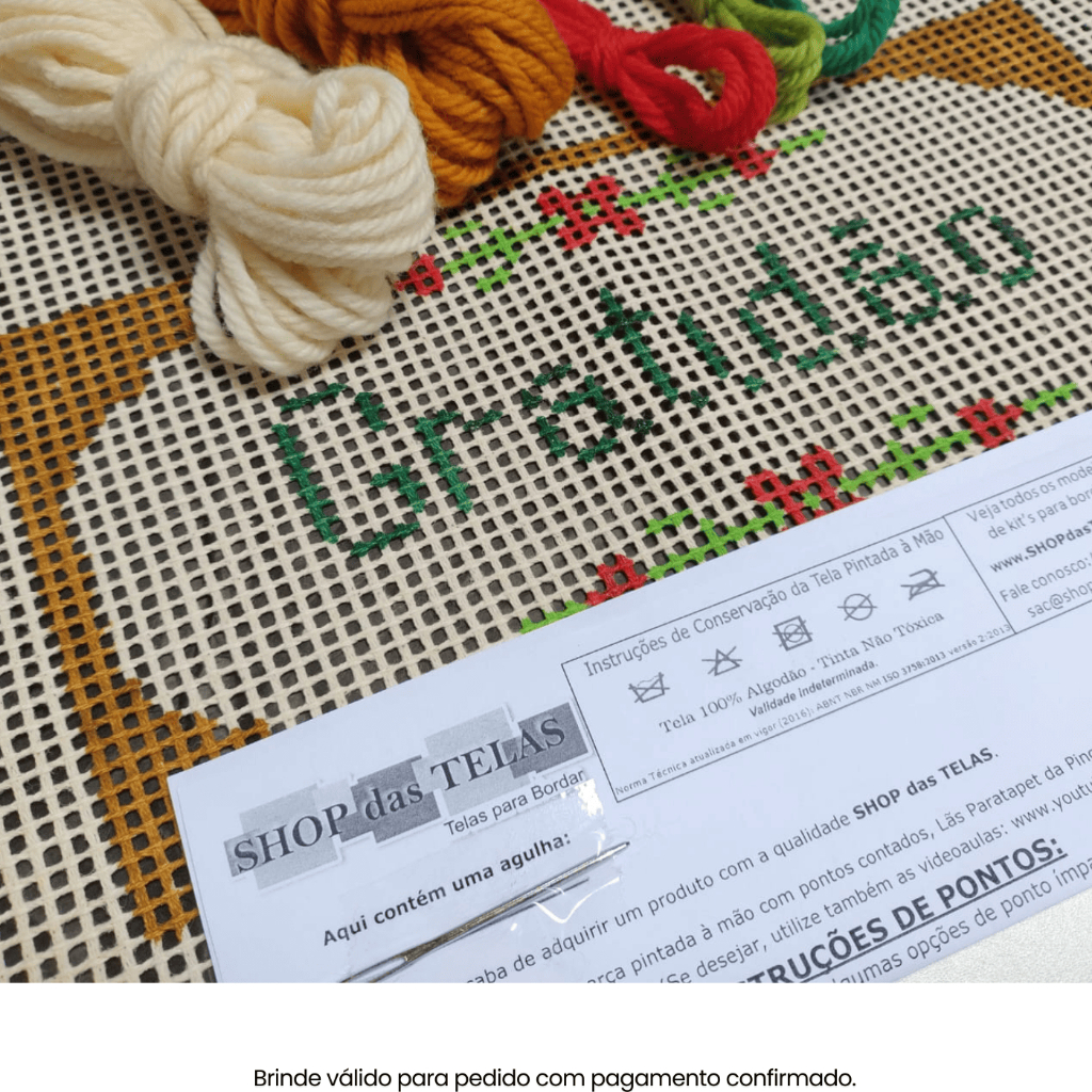 Kit para Bordar Completo com Tela + Lãs Paratapet + Agulha Tapestry + Manual de Pontos