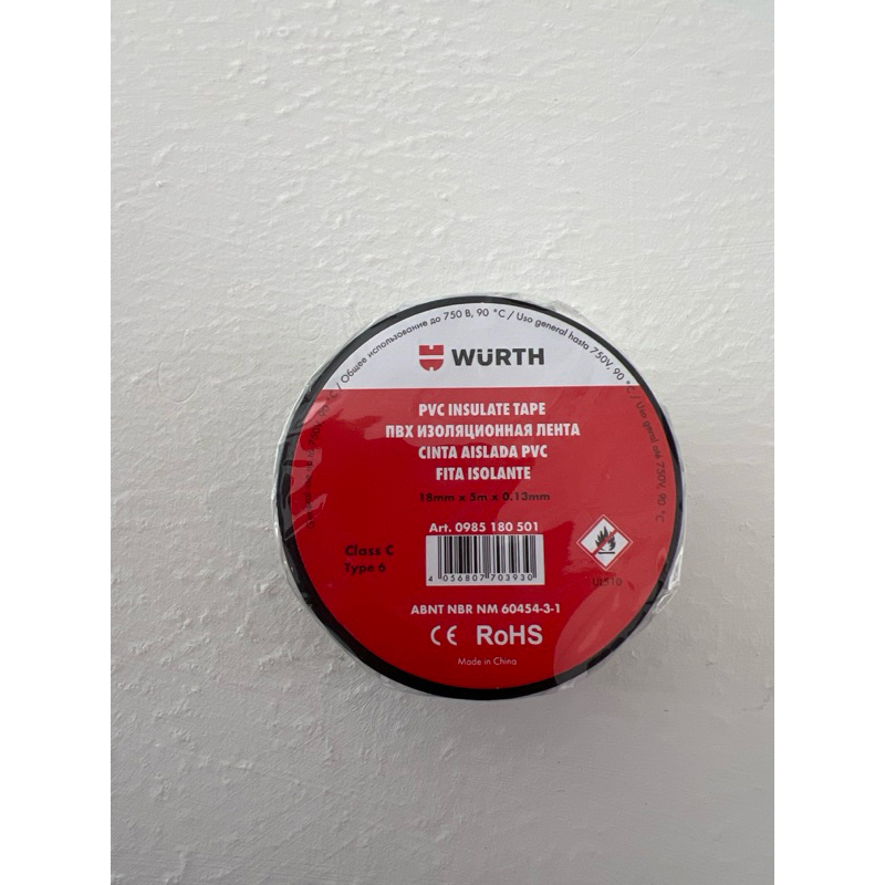 Fita Isolante PVC Wurth 18mm x 5m – Preta