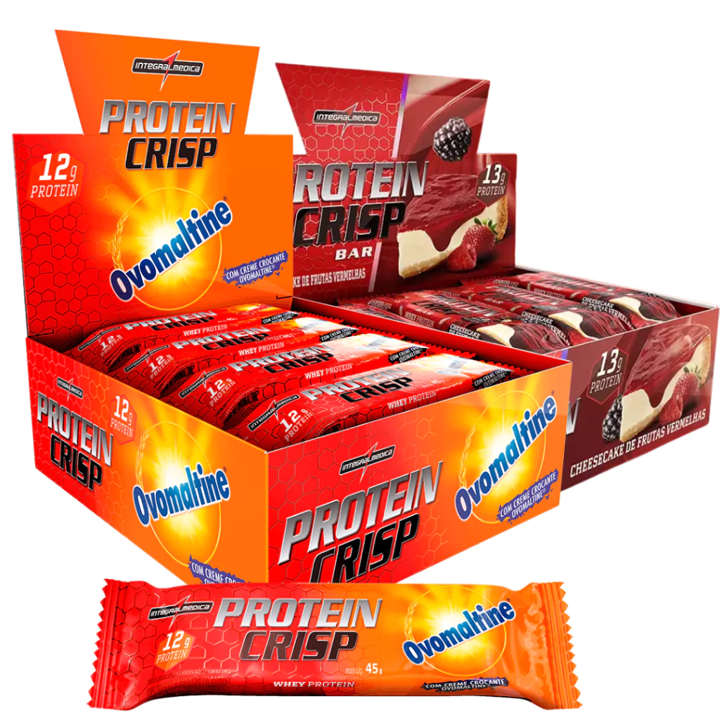 KIT 2 CAIXA PROTEIN CRISP BAR 12UN 45G BARRA DE PROTEINA (12g protein) - INTEGRALMEDICA