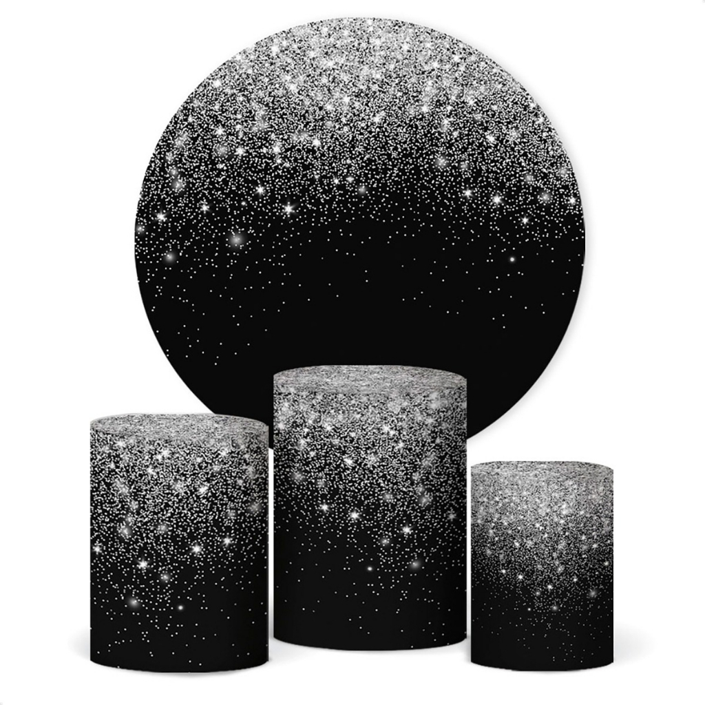 Kit Capa Painel Redondo + Trios de Cilindros Sublimado Malha New Festa Glow Glitter Aniversário Kids em Oferta na Shopee