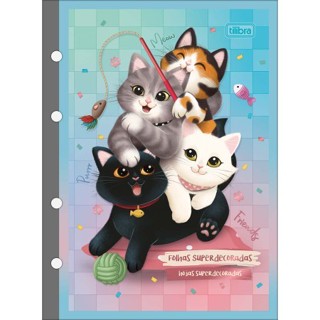 Refil para Caderno Argolado Colegial Tilibra Purrfect Cats 80 Fls em Oferta na Shopee