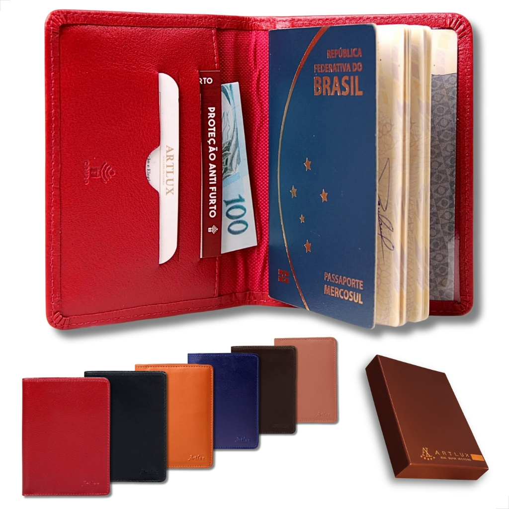 Imagem Capa Para Passaportes em Couro Legitimo com Porta Cartões Qualidade Premium