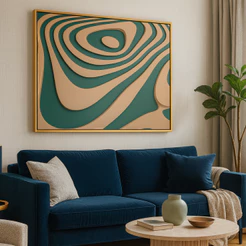Quadro Decorativo Grande 80x120 cm Com Moldura Para Sala Quarto Escritório Hall Ondas Verdes