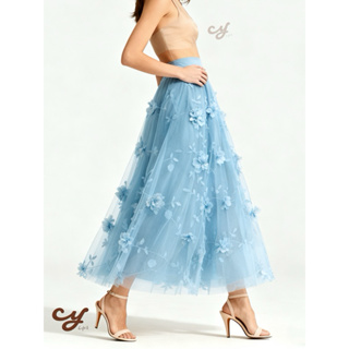 Saia Midi LONGA de Tule com Flores 3D Elegantes - Várias Cores - FESTA IGREJA MODAS- em Oferta na Shopee