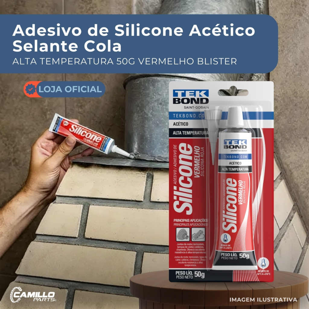 Imagem Cola Silicone Alta Temperatura Vermelho Tek Bond 50g Vedação Resistência Motor Forno