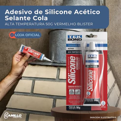 Cola Silicone Alta Temperatura Vermelho Tek Bond 50g Vedação Resistência Motor Forno