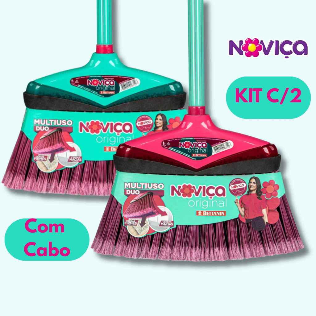 Kit 2 Vassouras Multiuso Duo Cerdas Firmes Original Noviça com Cabo em Oferta na Shopee