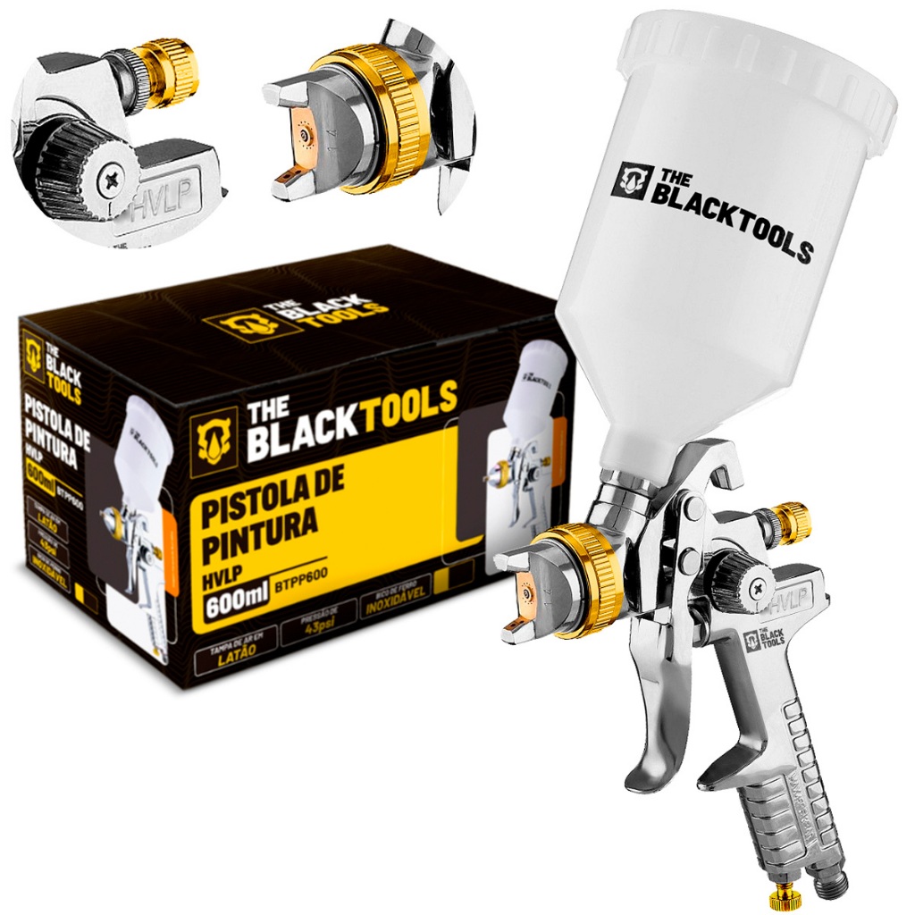 Pistola De Pintura Profissional Automotiva Alta Pressão Hvlp 600ml The Black Tools em Oferta na Shopee
