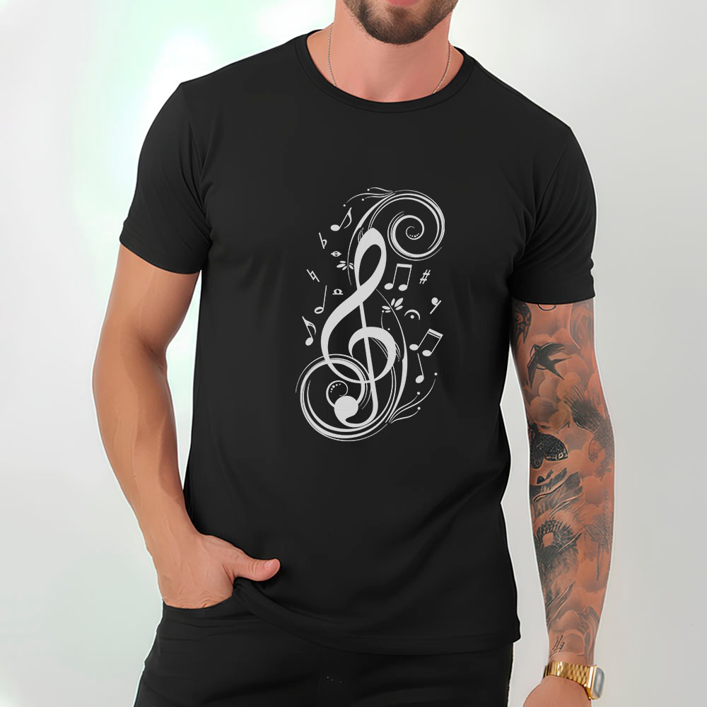 Camiseta Masculina  100% Algodão Clave De Sol Estampa Musical Notas Camisa Casual Dia A Dia Música
